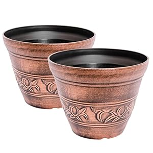 Corinthian Order Inspired Rustic Copper Look Plastic Planter 10X8 Flowerpot for Indoor, Outdoor, Garden, Patio, Deck, Office Ornaments, Home Decor (Copper-CO1) Corinthian Order Inspired Rustic Copper Look Plastic Planter 10X8 Flowerpot for Indoor Outdoor Garden Patio Deck Office Ornaments Home Decor Copper CO1