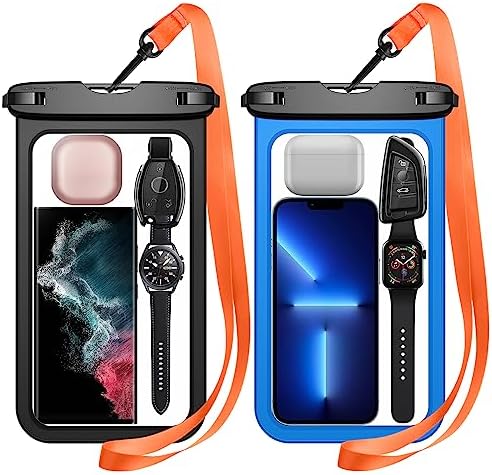 Temdan 2 Pcs Waterproof Phone Pouch, [Up to 10" Large] Universal IPX8 Waterproof Cell Phone Case Dry Bag with Lanyard for iPhone 15 Pro Max/14/13/12/11/SE,Galaxy S23 Ultra/S22/S21 for Vacation -Blue