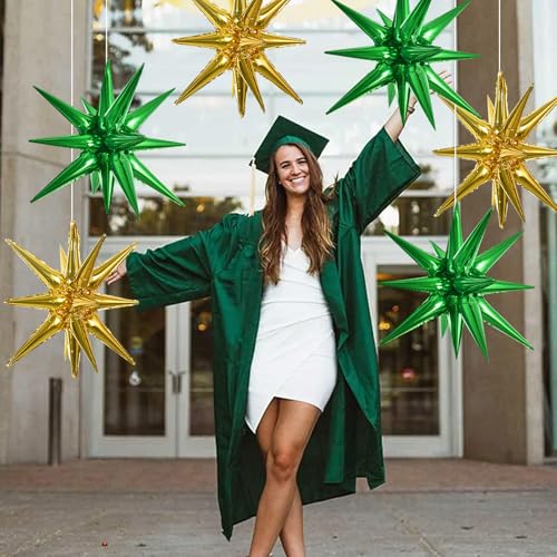 Image of TONIFUL 8 Pcs Green and Gold Explosion Star Foil Balloon Party Decoration | 22 Inch Large Mylar Star Balloon for New Year Christmas St. Patrick's Day Safari & Dinosaur Themed Kids Birthday Party Decor