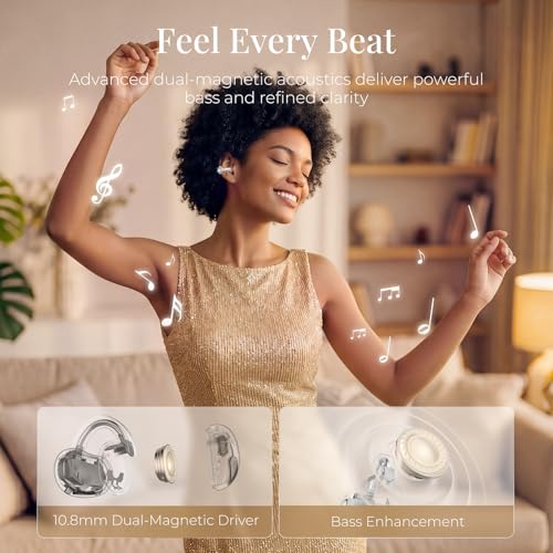Image of TCL CrystalClip Open Ear Clip-On Earbuds with Crystals by Swarovski, Jewelry-Inspired Open Ear Wireless Earbuds for Women, Ultra-Light 5.5g, 3D Spatial Sound, Clear Calls, 36H Playtime, Lunar White