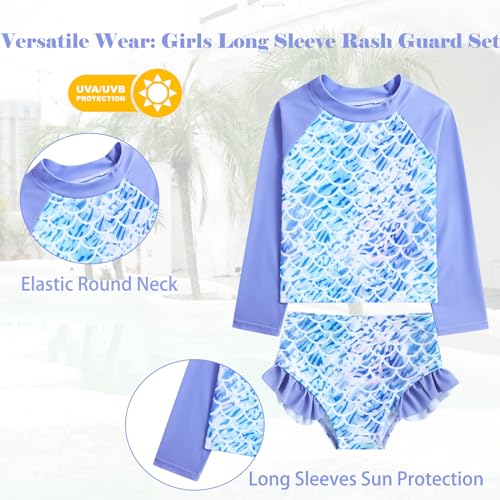 Funnycokid Girls Swimsuit 3 Pieces Long Sleeve Rash Guard Set Tankini Bathing Suits Summer Kids Swimwear 3-10 Years3