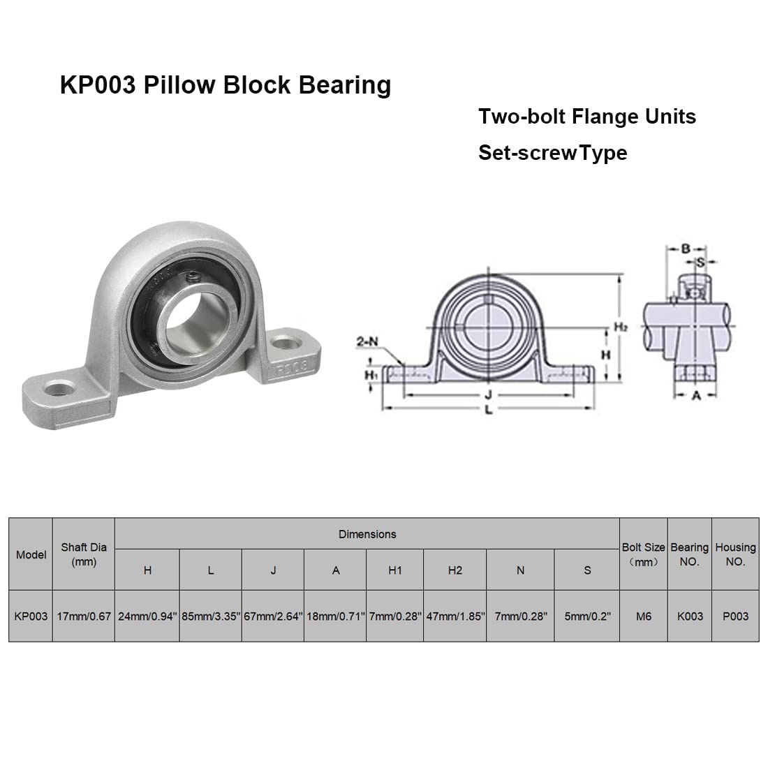 HiPicco Lot de 4 roulements à billes KP003 montés sur bride – Alésage de 17 mm ID Auto-alignement en alliage de zinc pour tige d'arbre linéaire de 17 mm de diamètre