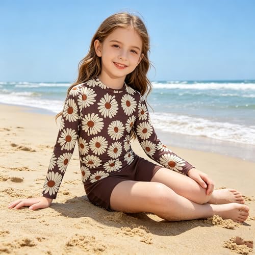 Image of Girls Rash Guard 2-Piece Swimsuit Set - Long Sleeve Swimwear with UPF 50+ Sun Protection 4-14 Years