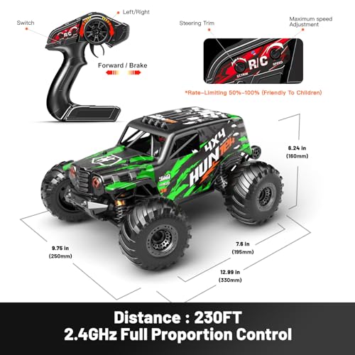 Ferngesteuertes Auto 1:14 RC Auto 4WD 40+ km/h Off Road Monster Truck, RC Car mit 2× 7,4V 1300mAh Akkus, Ersatz-Sandreifen & Voller Überrollkäfig – Für Erwachsene & Kinder ab 8 10 Jahren