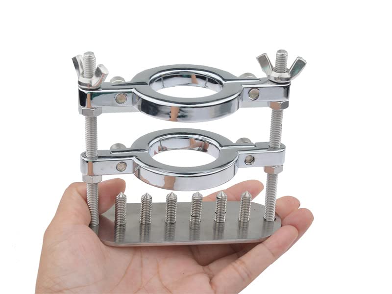 Edelstahl Hoden-Quetscher Scrotal Clip Hodenpresse Doppelschicht Ball Crusher Hodenstrecker Ballstretcher CBT Erotik Bahre Slave Hodenring SM Bondage Sex Sexspielzeug für Männer,Mit Spikes