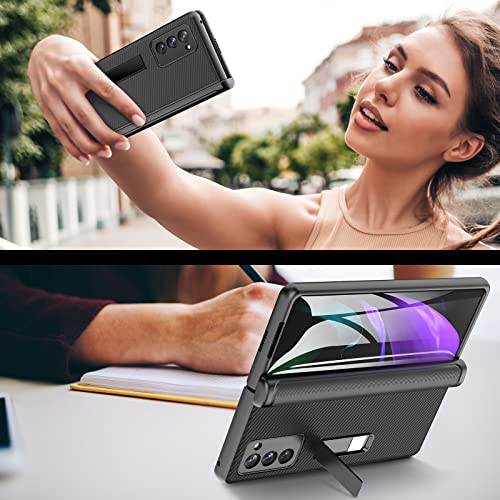 Vihibii For Samsung Galaxy Z Fold 2 5G Case Hinge Protection & Stand, Built-In Screen Protector Folding Automatic Recovery Magnetic Suction Luxury Leather Case For Galaxy Z Fold 2 (Carbon Fiber Black) #TOP7