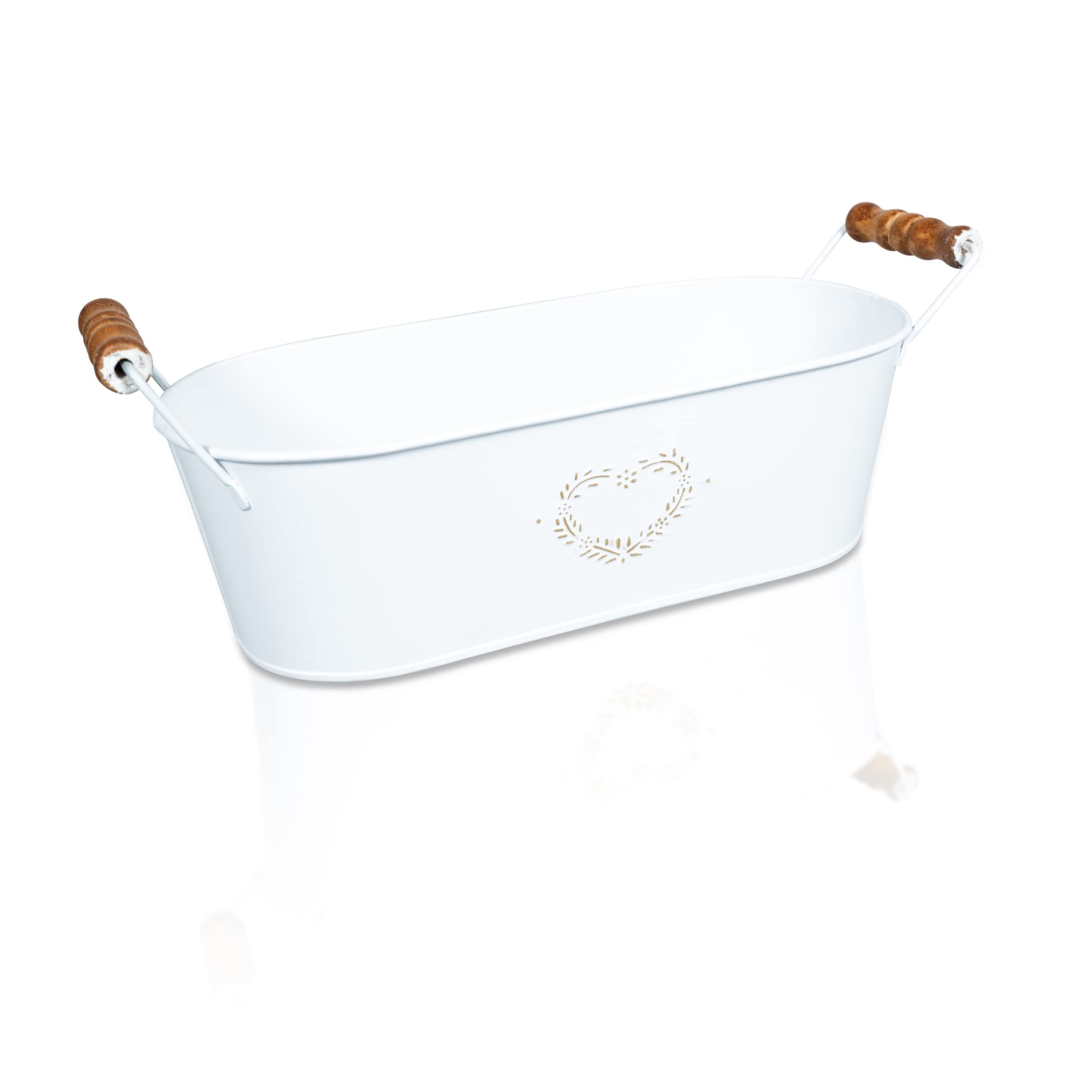 St Helens Oval Metal Planter - White - Handles - 30cm