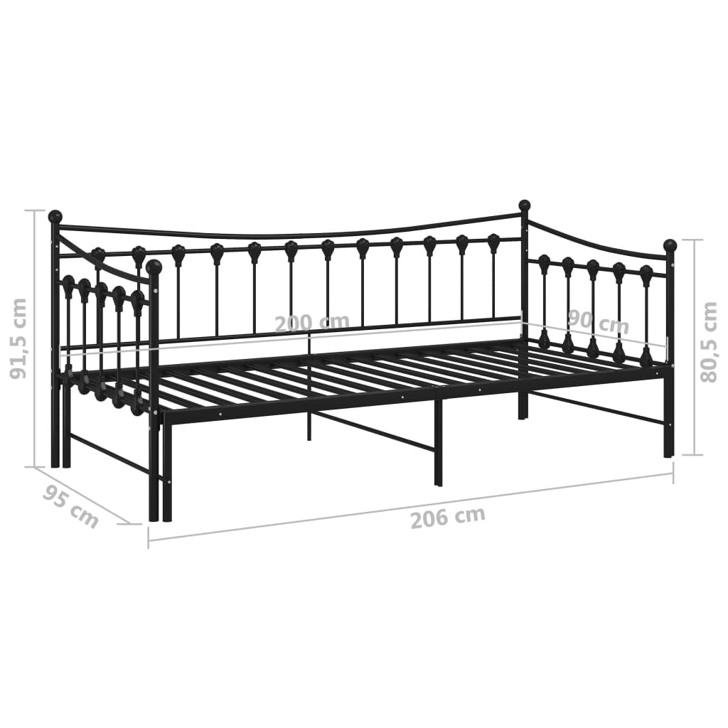 vidaXL Estructura de Sofá Cama Extraíble para Pijamas Auxiliar de Invitados Habitación Mueble Mobiliario Duradero Individual de Metal Negro 90x200 cm