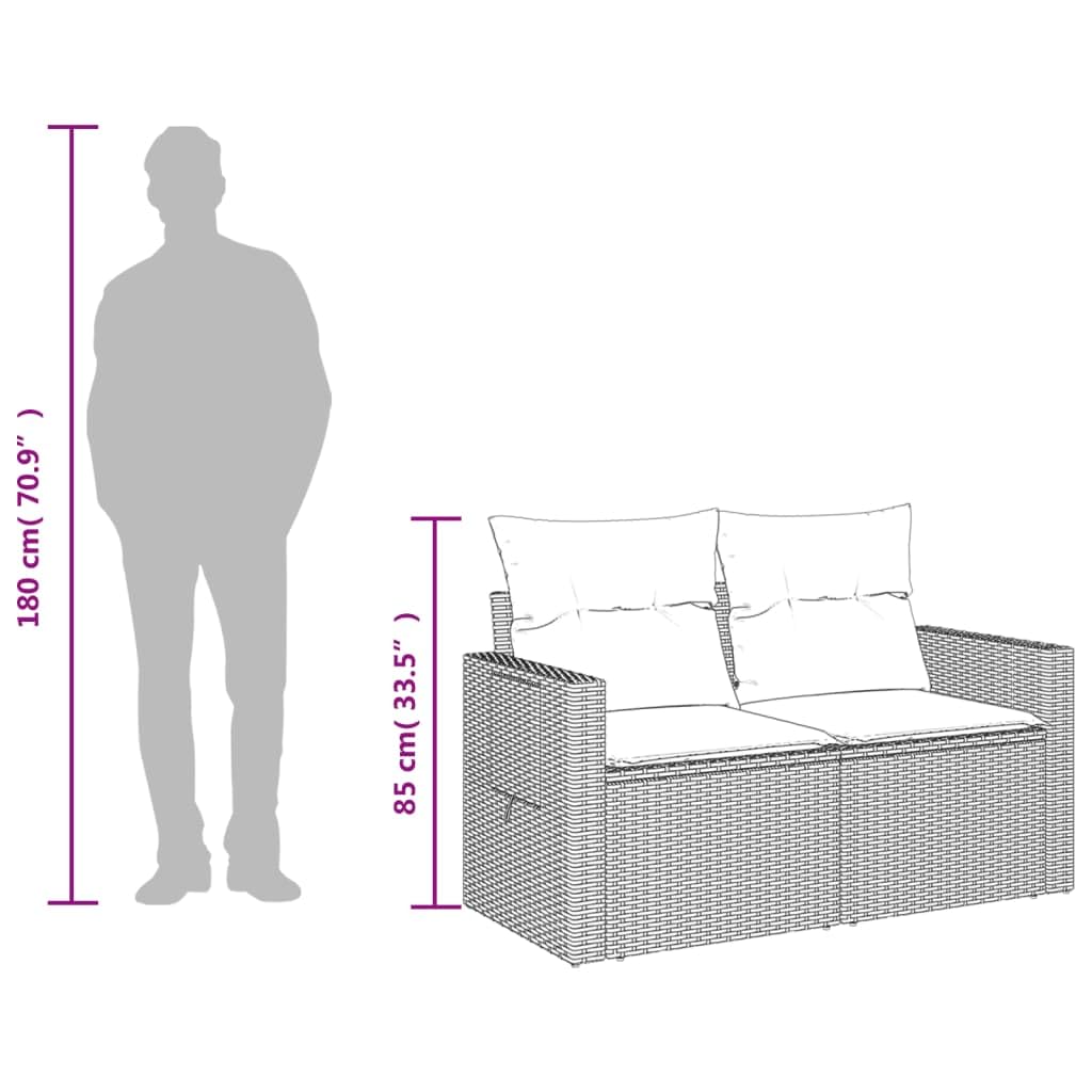 vidaXL - Tuinbank 2-zits - Zwart - Poly rattan - Met kussens