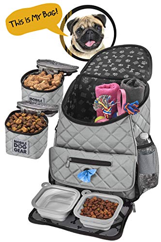 Mobile Dog Gear, Dog Travel Bag, Deluxe Quilted Weekender Backpack, Includes Lined Food Carriers and 2 Collapsible Dog… - Image 6