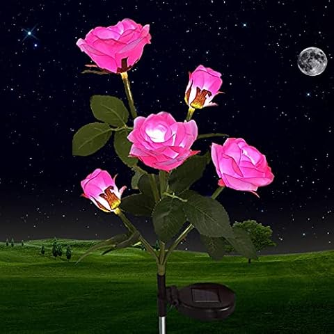 Solar Lights Outdoor Garden, ZVO LED Solar Flowers Lights Stake Lamp with 5 Rose Lights, Solar Power Landscape Lighting Waterproof Garden Ornament for Fence Patio Yard Pathway Christmas (1pcs Pink) Cover