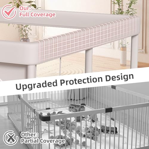 Baby Playpen with Mat 65 x 50 Inch, PlayPen for Babies and Toddlers, Sturdy Safety Play Yard for Indoor & Outdoor with Zipper Gates