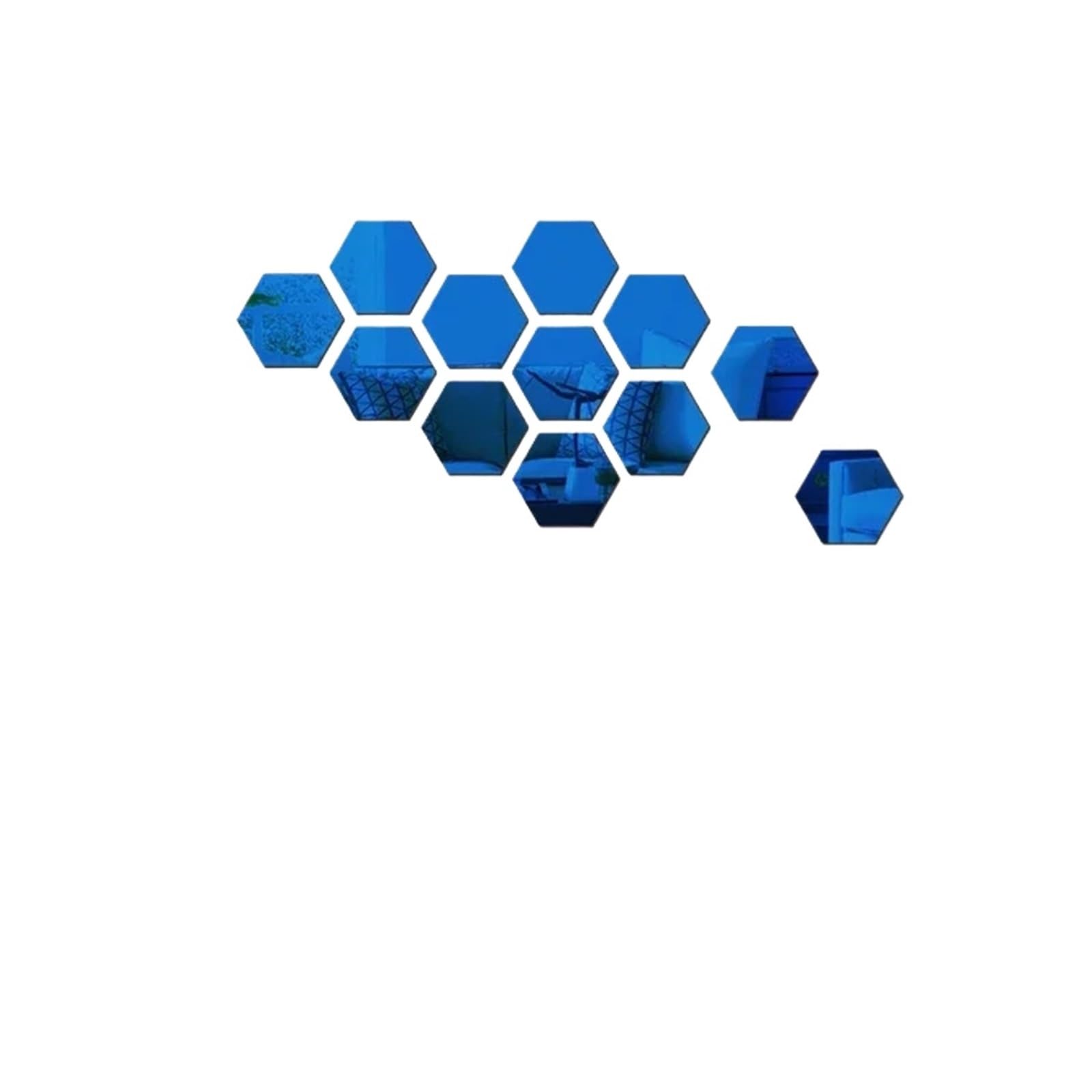 Hexagonal Mirror Wall Sticker Hexagon Mirror Wall Stickers Self Adhesive Removable Living Room Bathroom Bedroom Wall Decoration Mirror Home Decoration(12pcs Blue,XS 46x40x23mm)