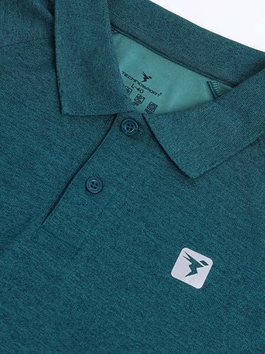 Image of TECHNOSPORT Mens Slim Fit Self-Design Full Sleeve Polo T-Shirt with Double Cool, SPF50+ Proerties for Gym, Workout and Regular Use