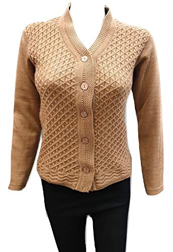 Women Woolen V-Neck Cardigan Heavy Daffodil Fabric Cardigan Winter Wear Pure Wool Cardigan for Women Free Size Long Cotty Fully Warm Cardigans (XL, Walnut)