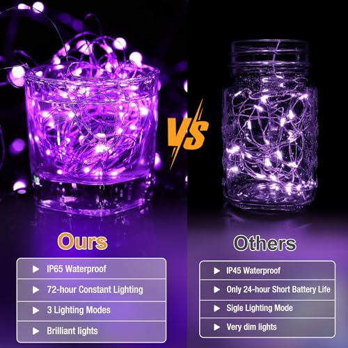 Image of 12 Pack Fairy Lights Battery Operated - 7ft 20 Led Twinkle Lights 3 Modes, Bulk Mini String Lights Waterproof for Halloween Holiday Mason Jars DIY Party Decoration Christmas-Purple