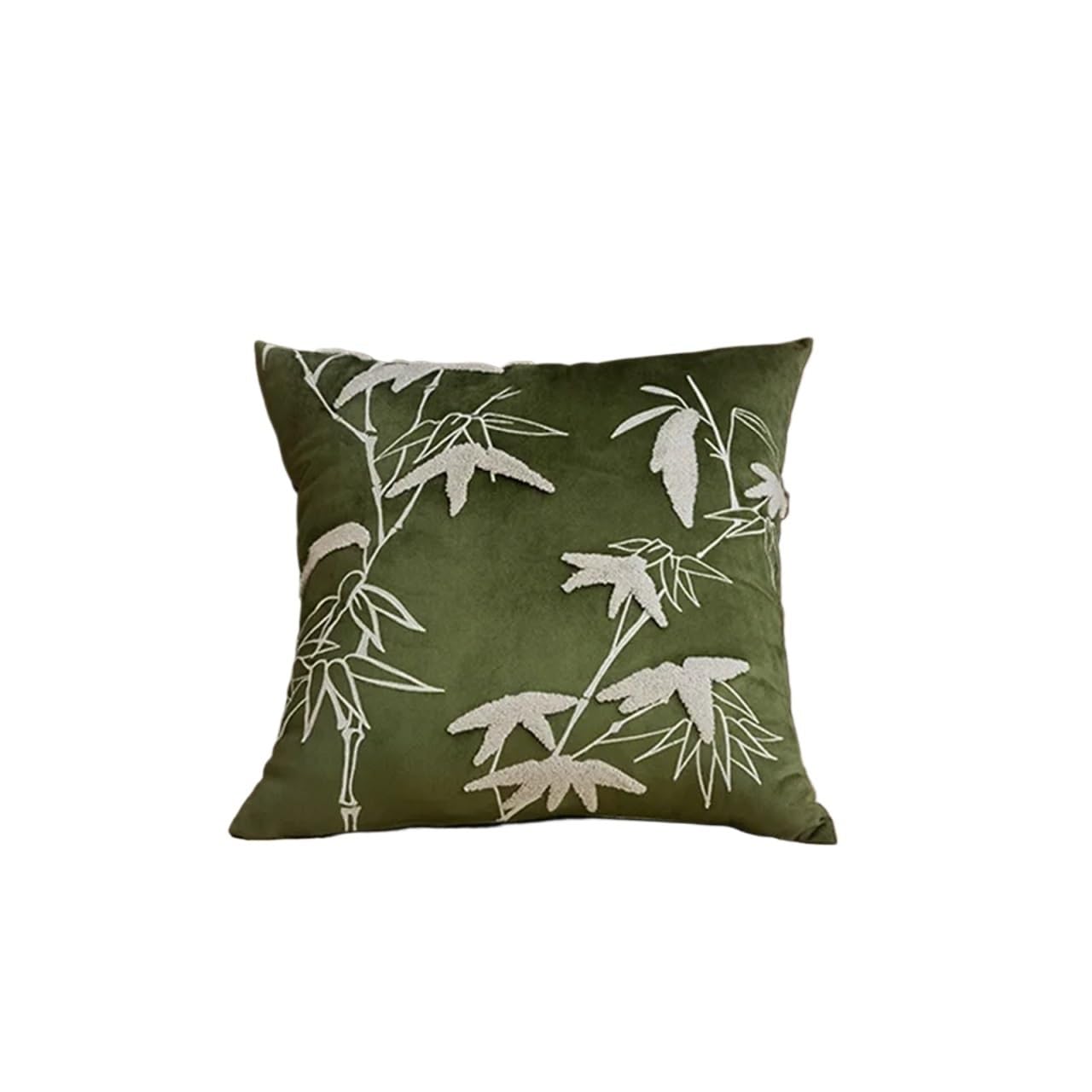 IUVYTA Chenille Pillow Covers Bamboo Leaf Embroidery Plush Cushion Cover 45x45 Modern Green Throw Pillow(Type 5)