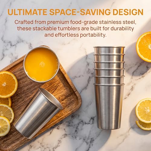 YMKWZ 12 Pack 16 oz Stainless Steel Pint Cups, Unbreakable Camping Cups with Smooth Rolled Rim, Stackable Metal Tumblers for Beer Coffee, Lightweight & Dishwasher Safe for Home Kitchen, Travel - Image 4