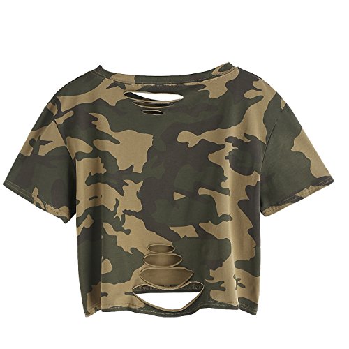 SweatyRocks Women's Summer Short Sleeve Tee Distressed Ripped Crop T-Shirt Tops2