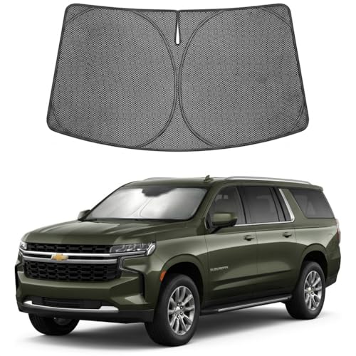 Image of Proadsy Windshield Sun Shade Custom Fit Chevrolet Chevy Suburban 2021-2026 Ice Crystal Black Front Window Sunshade UV and Heat Blocker Foldable Visor Keeps Car Cooler for Summer Parking and Daily Use