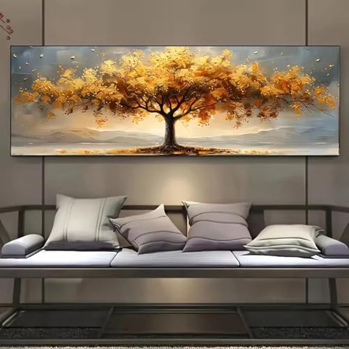 Tableau arbre de vie dore 40x120cm sur toile pour salon - 5