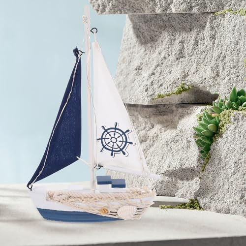 Barco de vela náutico de madera estilo mediterráneo ligero adorno de escritorio para oficina 7