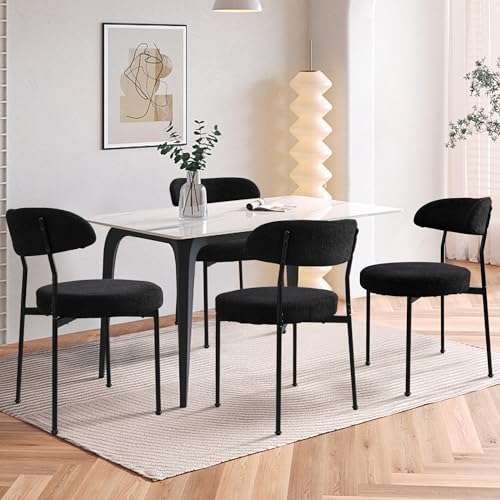 Lista de Comedor Cuatro Sillas Top 10. 43 VICBARLEY Boucle - Juego de 4 sillas de comedor tapizadas con patas negras, silla de comedor de cocina para comedor, sala de estar (negro)