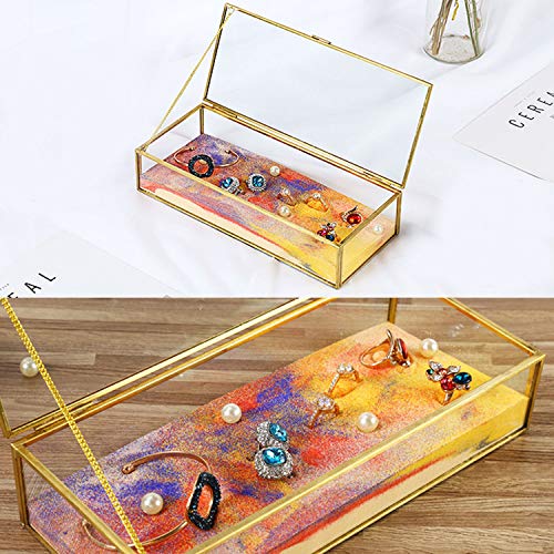 Voicefly Vintage Glass Keepsake Box, Rectangle Jewelry Organizer, Vanity Lidded Box Home Decor Accent Decorative Box For Storage Trinket Rings Bracelet Party Gift #TOP6