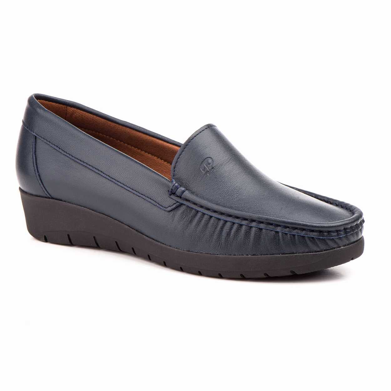 Mocasines Mujer con cuña y Costura Visible, Estilo clásico | Diseño sin cordones, puntera redondeada y suela gruesa con ranuras para conjuntos diarios, oficina y entretiempo