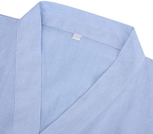 Women Men Cotton Kimono Robe Wrap Dressing Gown Unisex Bathrobe Pajamas Yukata Loose Comfy Sleepwear Nightdress Spa Swimming Bath Robe Wrap Cover Up Loungewear with Pocket Waist Belt Adjustable