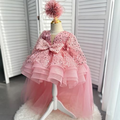 KLFFLGID Baby Girl Pageant Dress Sequins Embroidered Lace Toddler Flower Wedding Birthday Party Gown Dresses3