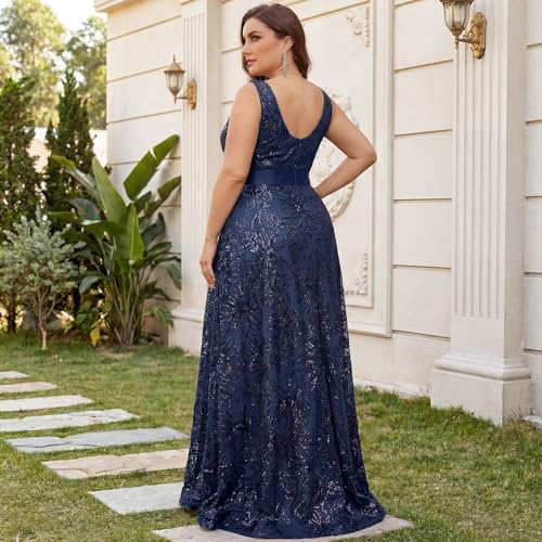 Image of Plus Size Formal Dresses for Women with Embroidery Sequin and V-Neck, A-Line Maxi Dress for Wedding and Cocktail