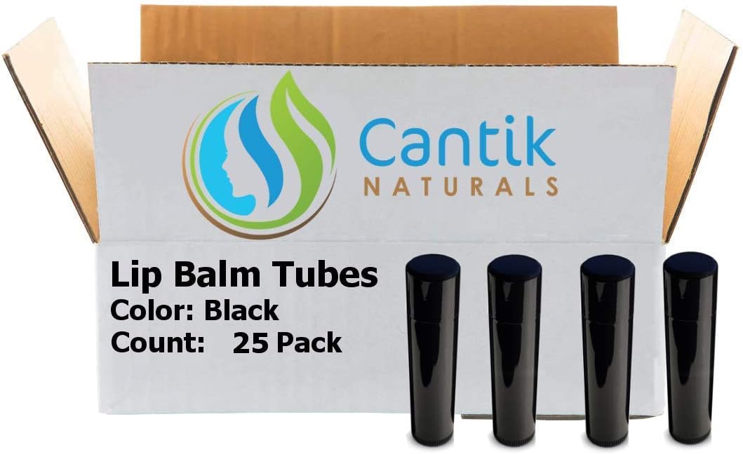 Lip Balm Containers, 25 Black Chapstick Tubes, BPA Free, Make Your Own Lip Gloss - 0.15oz, Made In the USA