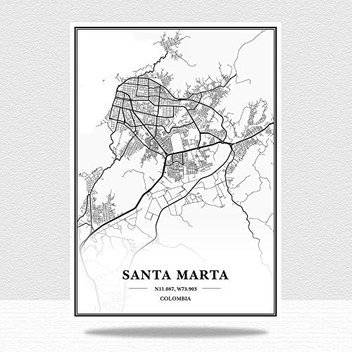 WSJIJY Impresión De La Lona Mapa De La Ciudad De Santa Marta Pintura En Lienzo Carteles Antiguos Impresiones Artísticas Decoración del Hogar Regalo, como Se Muestra, 15X20 Cm Sin Marco