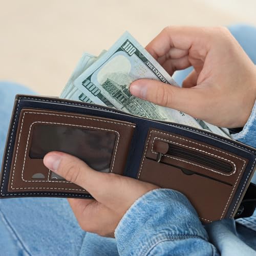 Mens Wallets, PU Leather Wallets for Men, Bifold Card Wallet Mens Wallet with Multi-Card Slot, Minimalist Card Holder Wallet for Cash, Bank Card, Receipt, Change (brown)4