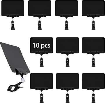 10 Pack Mini Plastic Chalkboard Sign with Clip, Double Head Rotating Display Price Tags Merchandise Sign Clip Holder for Business Retail Food Clothing Rack Shelf Basket Sign Display Black