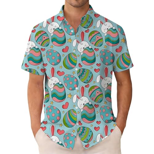 Camisas de Manga Corta Hombre con Estampados Temáticos y Botones para un Estilo Casual Veraniego (Green, S) c157