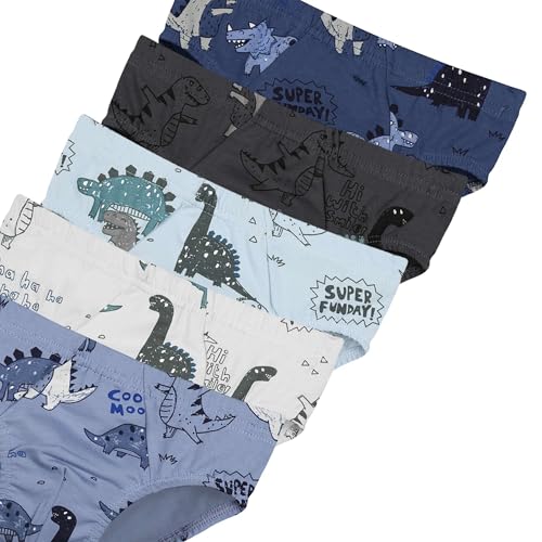 Donella Boys' Cotton Underwear 5 Pack - Soft Stretch Briefs for Boys, Dinosaur Print2