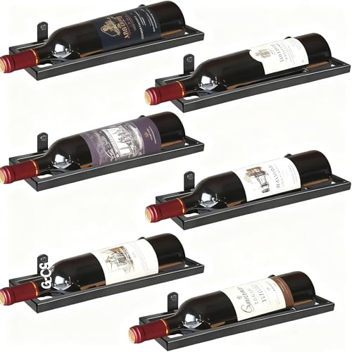 Image of 6-Shelf Metal Wall Mounted Wine Rack - Hanging Wine Bottle Holder Organizer for Kitchen, Bar, Home Storage - 6PCS Iron Wine Bottle Display Stand (6PCS-Brown)