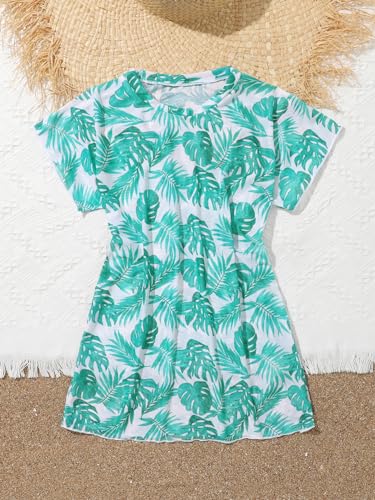 Image of Milumia Girl's Tropical Print Mesh Sheer Coverups Bikini Swimsuit Cover Up