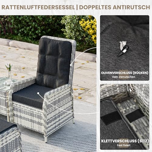 ALAULM 5-teiliges Rattan Gartenmöbel Set mit 2 verstellbaren Relaxsofas, 2 Hockern & 1 Couchtisch… – Ansicht 3