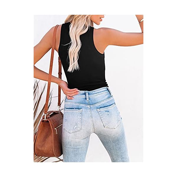 Fashion Bodysuit For Women Cute Sleeveless Halter High Neck Racerback Fitted Ribbed Knit Tank Tops Thong Leotard Bodysuits Black Medium