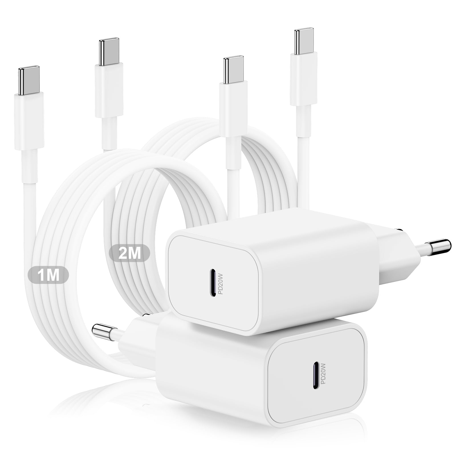 2Pack USB C Ladegerät, USBC Ladegerät mit USB C to USB C Ladekabel für Apple iPhone 17 16e 15/17 16 15 Pro/17 16 15 Pro Max/Plus,