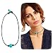 Suyi Women Choker Genuine Leather Turquoise Pearl Choker Necklace with Turquoise 16"
