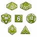 7 Die Polyhedral Dice Set - Serpent (Green Glitter) with Velvet Pouch By Wiz Dice