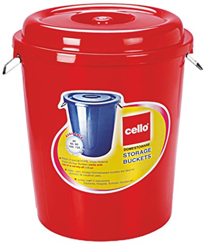 Image of Cello Plastic Storage Bucket with Lid, Red, 40 Litre