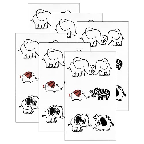 CAIRIAC Elephant Temporary Fake Small Tattoo Realistic for Women Men Adults, Long Lasting Tattoos for Neck Chest Arm Leg Couples Wedding Adorable Tattoo (Black, 6 Sheet)