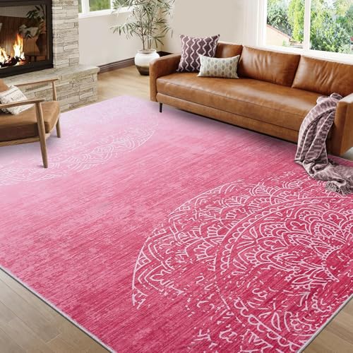 GarveeHome Washable 10x13 Area Rug Solid Modern Ombre Soft Living Room Rug Easy-Cleaning Non-Slip Bedroom Carpet for Non-Shedding Large Floor Mat for Kids Playroom Dining Room Classroom, Pink 10x13