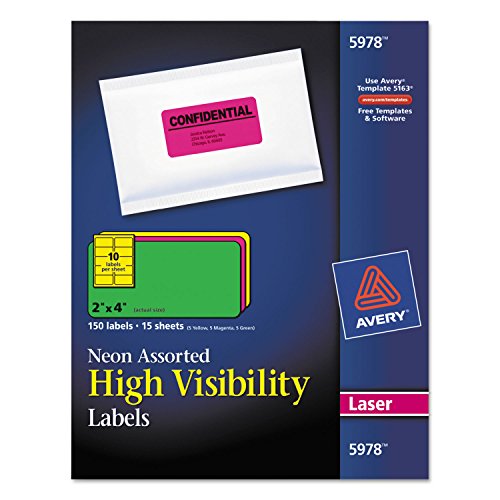 Étiquettes laser rectangulaires Avery 5978 de 5,1x10,2 cm en lot de 150 pièces couleurs assorties