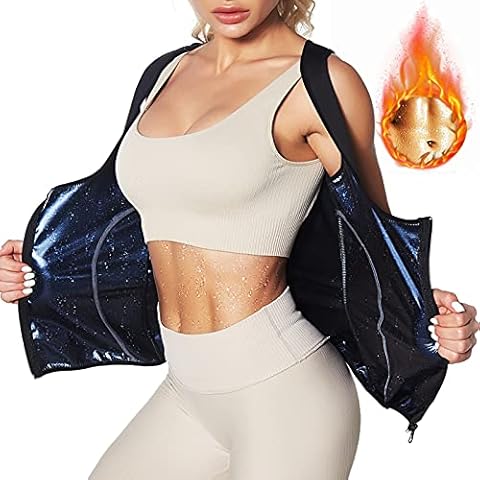 LAZAWG Sweat Vest for Women Sauna Suit Waist Trainer Trimmer Workout Body Shaper Tank Top Zipper Weight Loss Cover